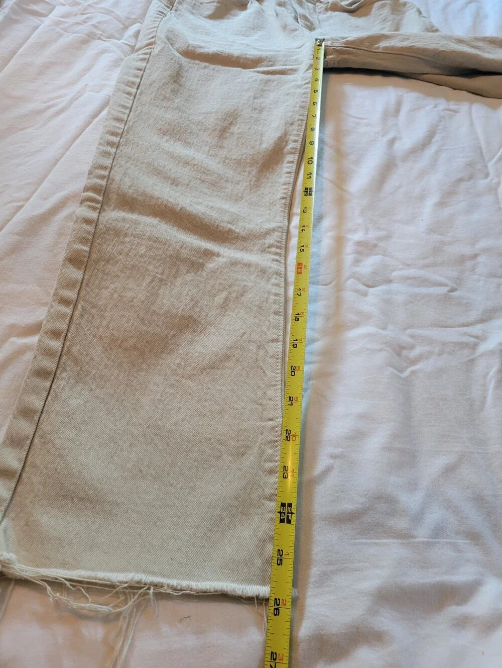 LOFT Frayed High Waisted Straight Crop Stone Cream Color Jeans 99% Cotton Sze 25